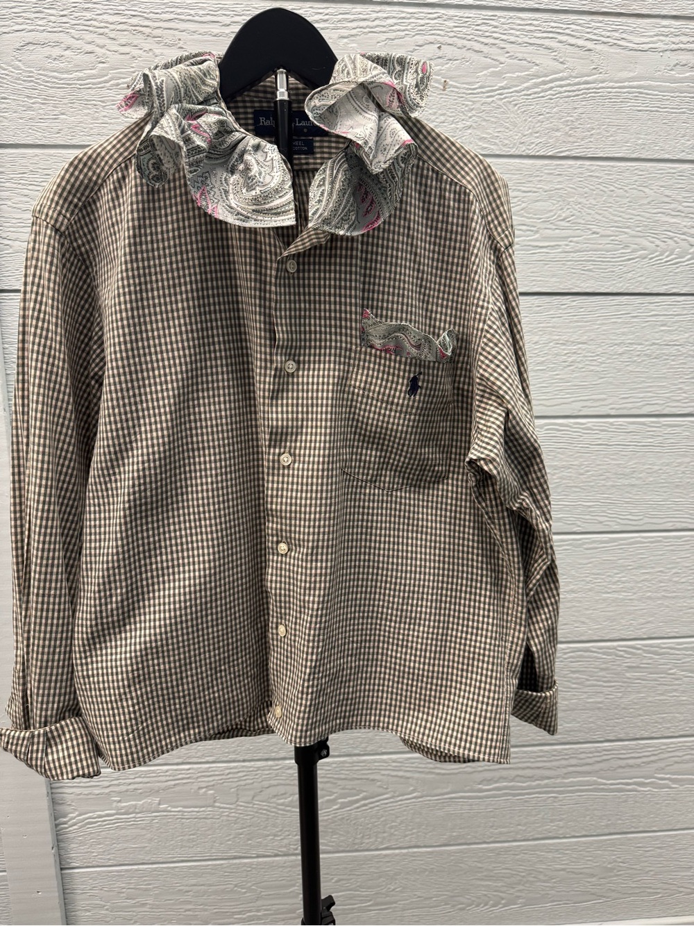 Ralph Lauren Tan/green  Check Blouse with Paisley collar/pocket insert